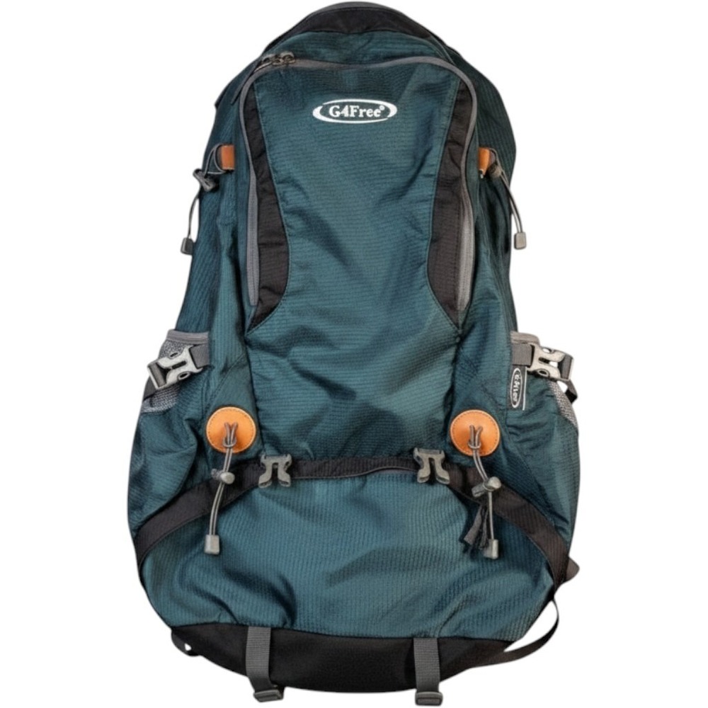The G4 Free 50L Hiking Backpack Teal Rain Cover 21x16x7" Gorp Outdoors Hiking
